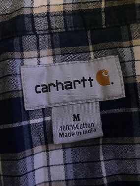 Carhartt Navy, White and Tan Plaid Men's Button-Down Shirt